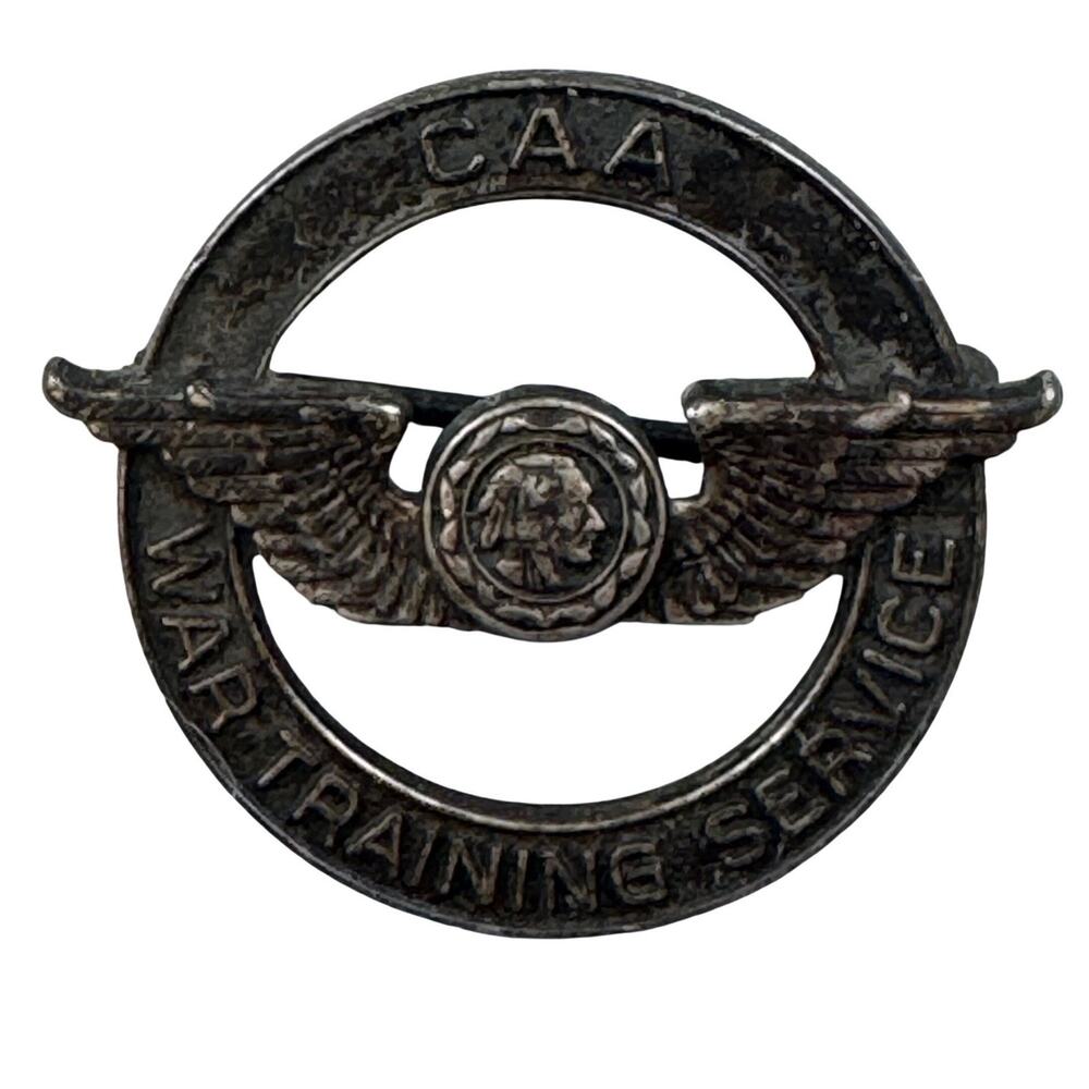 WWII CAA War Training Service Wing Pin Sterling Silver Aviation Civil Air Badge